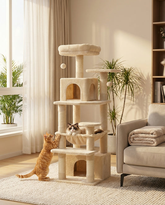 Drapak XXL dla kota z hamakiem i budką