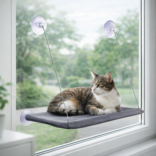 Hamak okienny dla kota na przyssawki