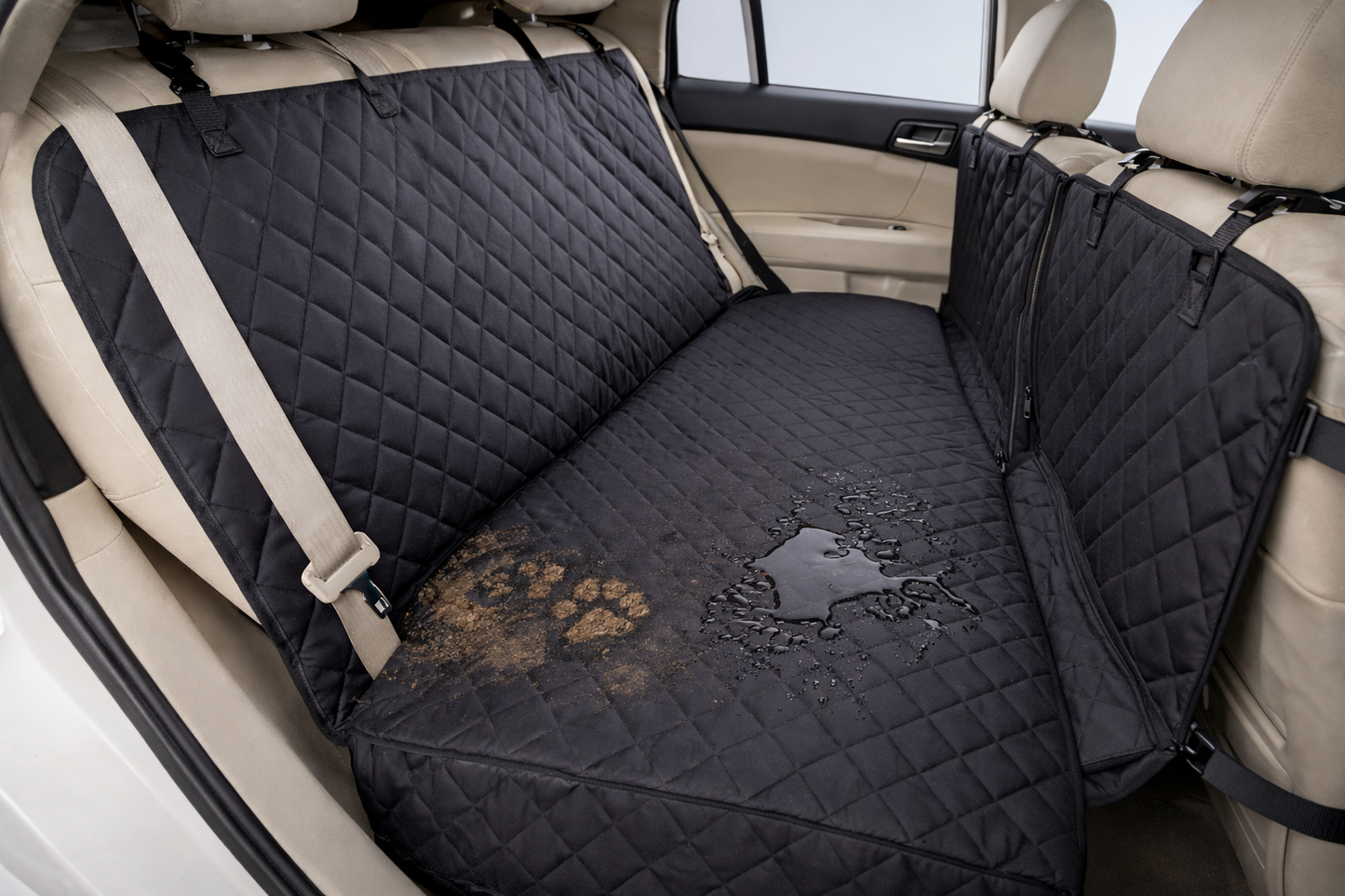 Wodoodporny pokrowiec samochodowy dla psa na tylnej kanapie – czarny