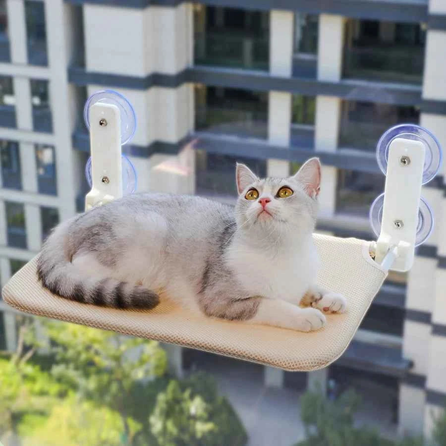 Skladany hamak okienny dla kota na przyssawki - oddychajacy, bez wiercen