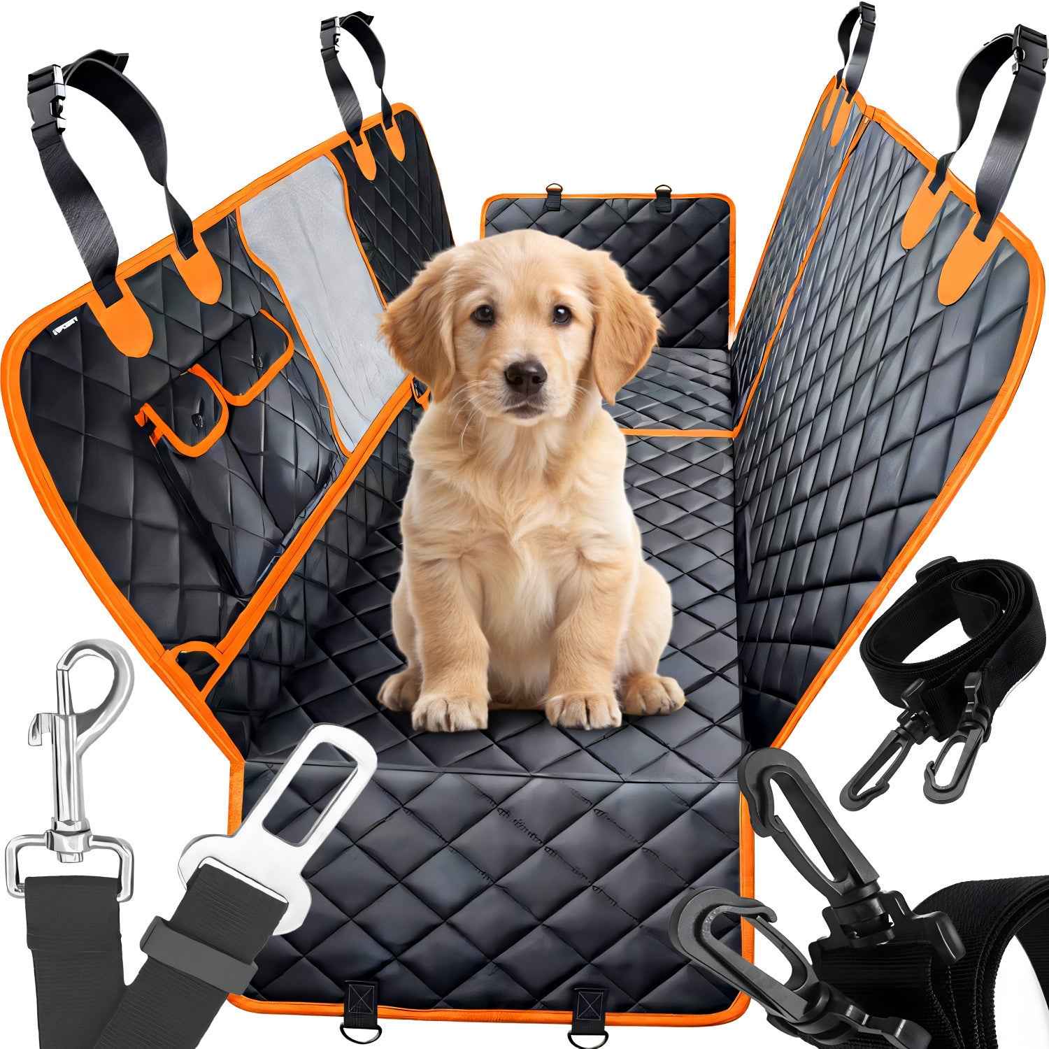 XXL RETOO PetCare 4-in-1 Waterproof 600D Dog Seat Cover, Protective Car Seat Mat for Pets, with Fasteners and Pockets, Durable Upholstery Protection Against Fur, Mud, and Scratches, Easy-to-Clean Travel Mat for Rear Seats of